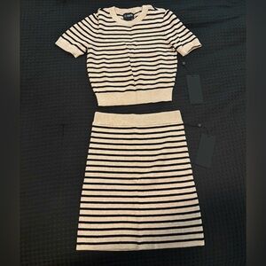Cuts Clothing Black and Cream Striped Skirt Set